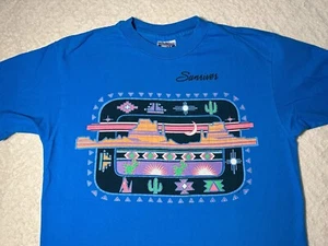 Vintage 1980s 1990s Sun River Arizona Desert Neon Vaporwave Art T-Shirt, Blue L - Picture 1 of 7