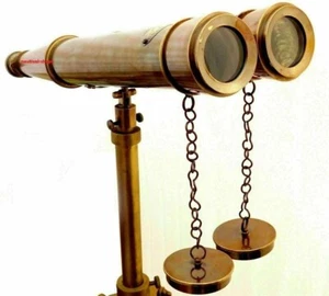 Antique Nautical Solid Brass Navy Binocular Floor Stand Telescope Marine - Picture 1 of 5
