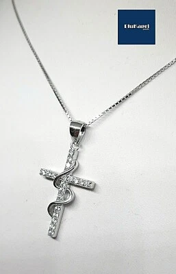 Croce in argento 925 con zirconi intreccio + catenina - Immagine 1 di 4
