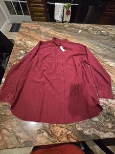 Talbots Shirt Womens Size 2X Red 100% Polyester Long Sleeve Collared Button Down - Picture 1 of 10