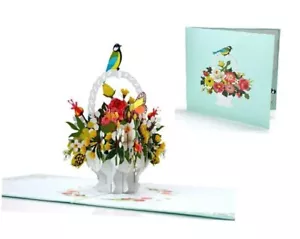 3D Bird and Flower Basket Pop Up Greeting Card for Birthday, Just Because, F18 - Picture 1 of 7