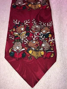 WEIHNACHTEN HERREN KRAWATTE 3,75 X 58 ROT MIT LIED RENTIER - Bild 1 von 4