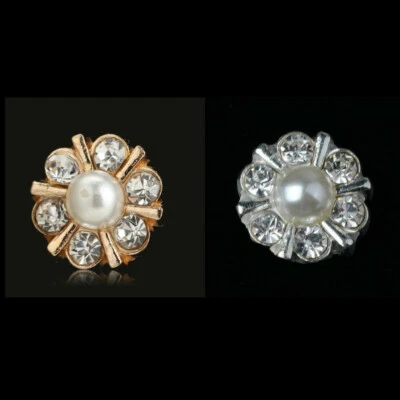 10Pcs Rhinestone Pearl Flower Embellishments Flatback Buttons DIY 12mm - Image 1 of 3