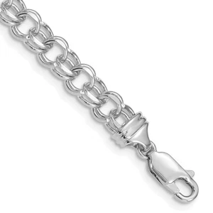 14k White Gold 7in 5.5mm Solid Double Link Charm Pendant Bracelet Mother Gift - Picture 1 of 3
