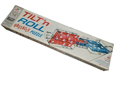 Vintage Milton Bradley TILT-N-ROLL Obstacle Puzzle Game 1964 W/ Box USA Red/Blue - Image 1 of 4