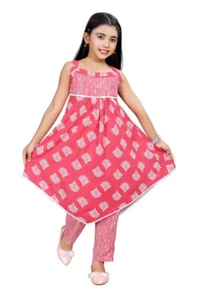 Trendy Girls Handkerchief Hem Top and Pant Set – Comfortable Ethnic Casual Wear - Picture 1 of 20