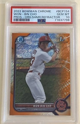 2022 Bowman Chrome Won-Bin Cho Orange Shimmer Refractor /25 PSA 10 GEM MT - Image 1 of 2