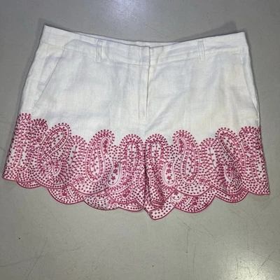 Pantalones Cortos Michael Kors 8 Bordados Lino Vieira Crochet Rosa Off White Ojales Foto 1 de 4