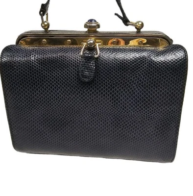 Bolso Bandolera Vintage Judith Leiber Azul Marino Lagarto - Piedras Preciosas Push-Lock Foto 1 de 4