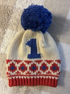 BABY GAP  6-12 MONTHS #1 Birthday KNIT BEANIE HAT 100% COTTON - Picture 1 of 5