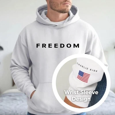 袖子设计 Charlie Kirk Freedom 连帽衫,Freedom 连帽衫,Charlie Kirk 连帽衫 — 第 1/4 张图片