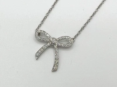 Tiffany & Co. Diamond Bow Necklace Ribbon Pendant Platinum 16in 41cm - Image 1 of 3