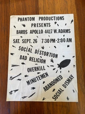 SOCIAL DISTORTION BAD RELIGION MINUTEMEN PUNK FLYER FROM 1981 BARDS APOLLO  - Image 1 of 4