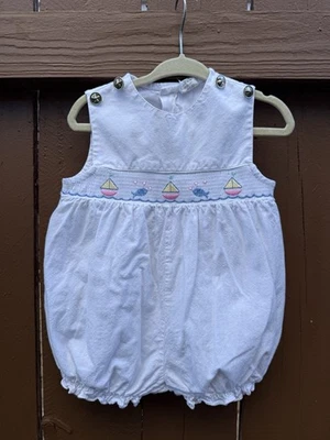 Vintage White Baby Girl Romper Boat Fishes Smocked Size 18M 100%cotton - Image 1 of 4