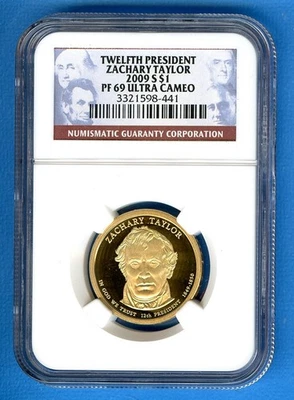2009 S NGC PF69 UCAM Zachary Tayler $1 US Mint Proof 2009-S PR-69 Ultra Cameo - Image 1 of 3