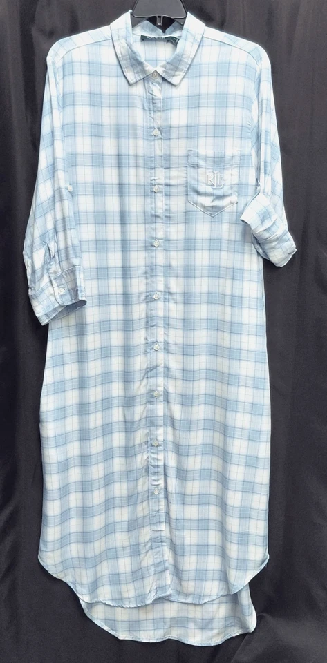 Camisón M Lauren Ralph Lauren Monograma Botón Frontal Pestaña Enrollable Cuadros Foto 1 de 4