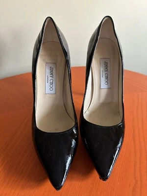 Jimmy Choo Black Textured Patent Leather Aude Pointed Toe Pumps Size 7.5 - Image 1 of 4