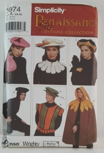 Simplicity Pattern Renaissance Costumes Cape Hat Vest Unisex # 5974 Size A Uncut - Picture 1 of 15