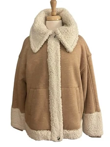 CAbi Womens Sz M Oversized Coat Jacket Tan McQueen Faux Shearling Sherpa Zip Up - Picture 1 of 13