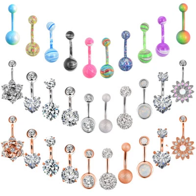 5-100 шт. CZ пупок кнопка кольца набор акрил/сталь пупок кольцо штанга пирсинг 14G - Изображение 1 из 4