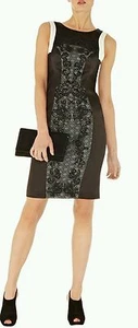 KAREN MILLEN Black and White Lace Embroidered Satin Pencil Dress - Picture 1 of 3