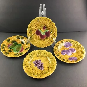SARREGUEMINES France Majolica Round 7.5" Fruit Plates Set of 4 - Picture 1 of 12