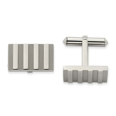 Titanium Polished and Brushed Stripes Cufflinks - Image 1 of 3