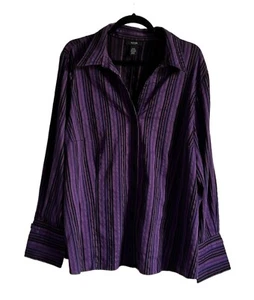Alfani Womens Striped Button Shirt 22W Cotton Blend Purple Long Sleeve Career - Picture 1 of 7