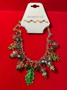 Nwt Harvest Autumn Pendente Foglie Vetro Ab Perline Smalto Verde Collana B20 - Foto 1 di 4