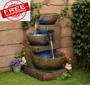 Solar Powered Garden Water Feature with LED Lights Outdoor Water Fountain - Picture 1 of 6