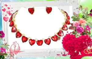 red crystal heart necklace Heart Stone Link Evening Necklace W/EARRINGS - Picture 1 of 3