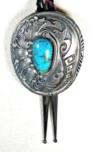NAVAJO Hyson Craig Sterling Cut Out Overlay Türkis Handarbeit Vintage BOLO TIE - Bild 1 von 6