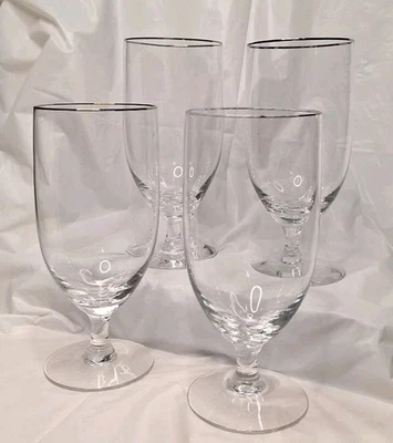 4 复古邀请 Fostoria 银边 6.5 英寸水晶茶/水杯 — 第 1/4 张图片