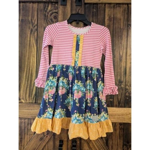 Eleanor Rose girls dress size 8-10 Pink Blue Yellow Ruffle Floral EUC - Picture 1 of 4