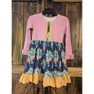 Eleanor Rose girls dress size 8-10 Pink Blue Yellow Ruffle Floral EUC - Image 1 of 4