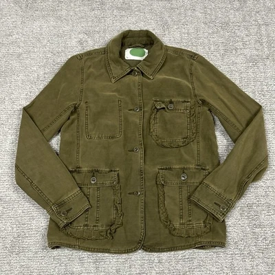 Jaqueta Anthropologie Feminina XS Verde Oliva Botão Frontal Babado Bolsos Algodão - Imagem 1 de 4