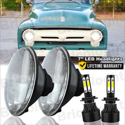 Пара 7-дюймовых прожекторных светодиодных фар подходит для пикапа Ford F-100 1953 1954 1955 1956 1957 - Изображение 1 из 4