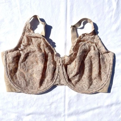 Wacoal Bra Lace Arabesque Embroidered Unlined Underwire 40DDD Beige 85199 - Image 1 of 3