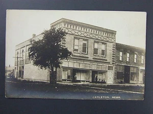 Carleton Nebraska NE Street Business Storefronts Real Photo RPPC c1910 POP 90 - Picture 1 of 2