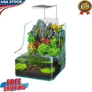 Curved Fish Planting Tank Aqua Terrarium Glass W/ LED Lights Filter Offices New - Picture 1 of 3