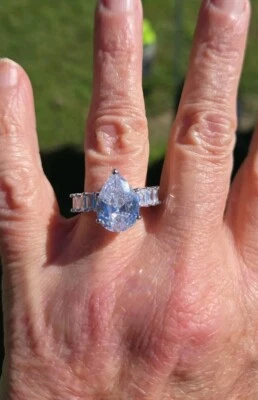 Pera Circón Blanco con Anillo Bagguettes, Rodio/Plata, Talla 7 Foto 1 de 4