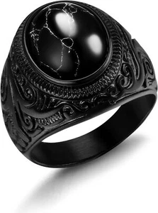 Stainless Steel Retro Tiger Eye Stone Ring,Black Onyx Oval More Color Stone Ring - Picture 1 of 67