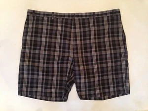 Men's PGA Tour Modern Fit Golf 10" Shorts Chinos Khakis Caviar Black Plaid 54 - Picture 1 of 2