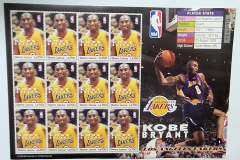 KOBE BRYANT Sierra Leone 2003 NBA Los Angeles Lakers MNH Serial #'d Sheet of 12 Cover