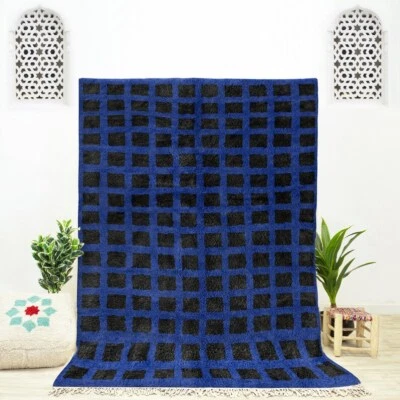 Tapis en damier tissé berbère marocain, tapis à damiers noir et blanc personn... - Photo 1/3