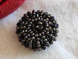 Bouton vintage perle gris argenté noir main collection  2,4 cm D13N - Picture 1 of 5