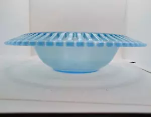 US Glass Tiffin 8076 Reticulated Stretch Glass Bowl Iridescent Blue 10 " wide - Picture 1 of 6