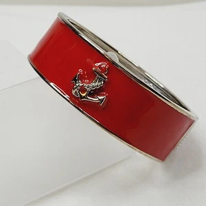 Brazalete Brazalete Esmalte Rojo Náutico Bisagras Abrazadera Moda Joyería Tono Plata - Imagen 1 de 6