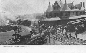 Grand Trunk Western Railroad Depot Trains Durand Michigan 1905c postcard - Picture 1 of 2