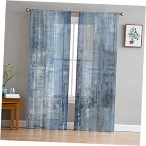 Abstract Blue Sheer Curtains 84 Inch Length 2 Panels 52 W x 84 L x2 Farmyox5035 - Picture 1 of 8
